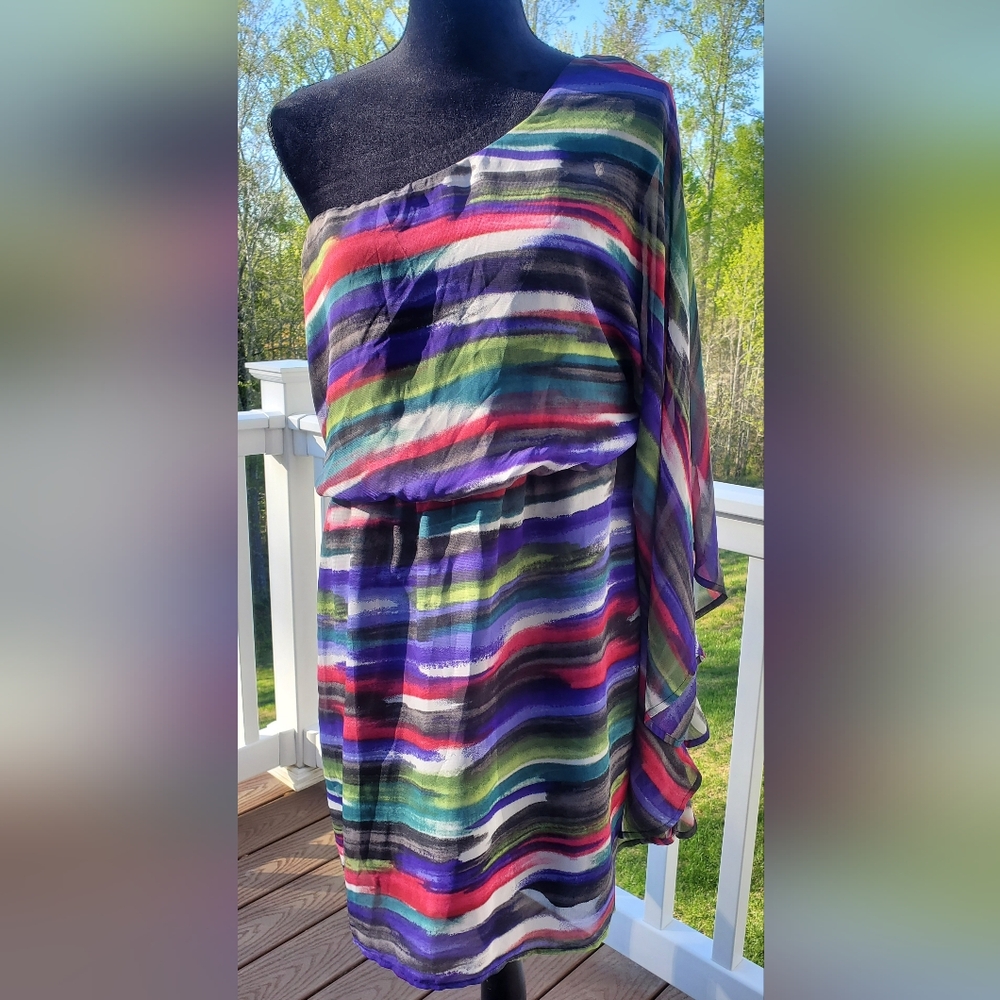 One shoulder multi-color dress